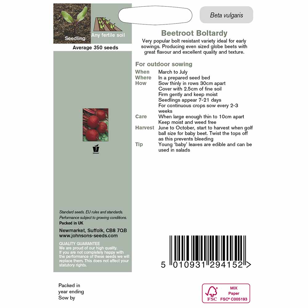 Johnsons Beetroot Boltardy Seeds Image 2