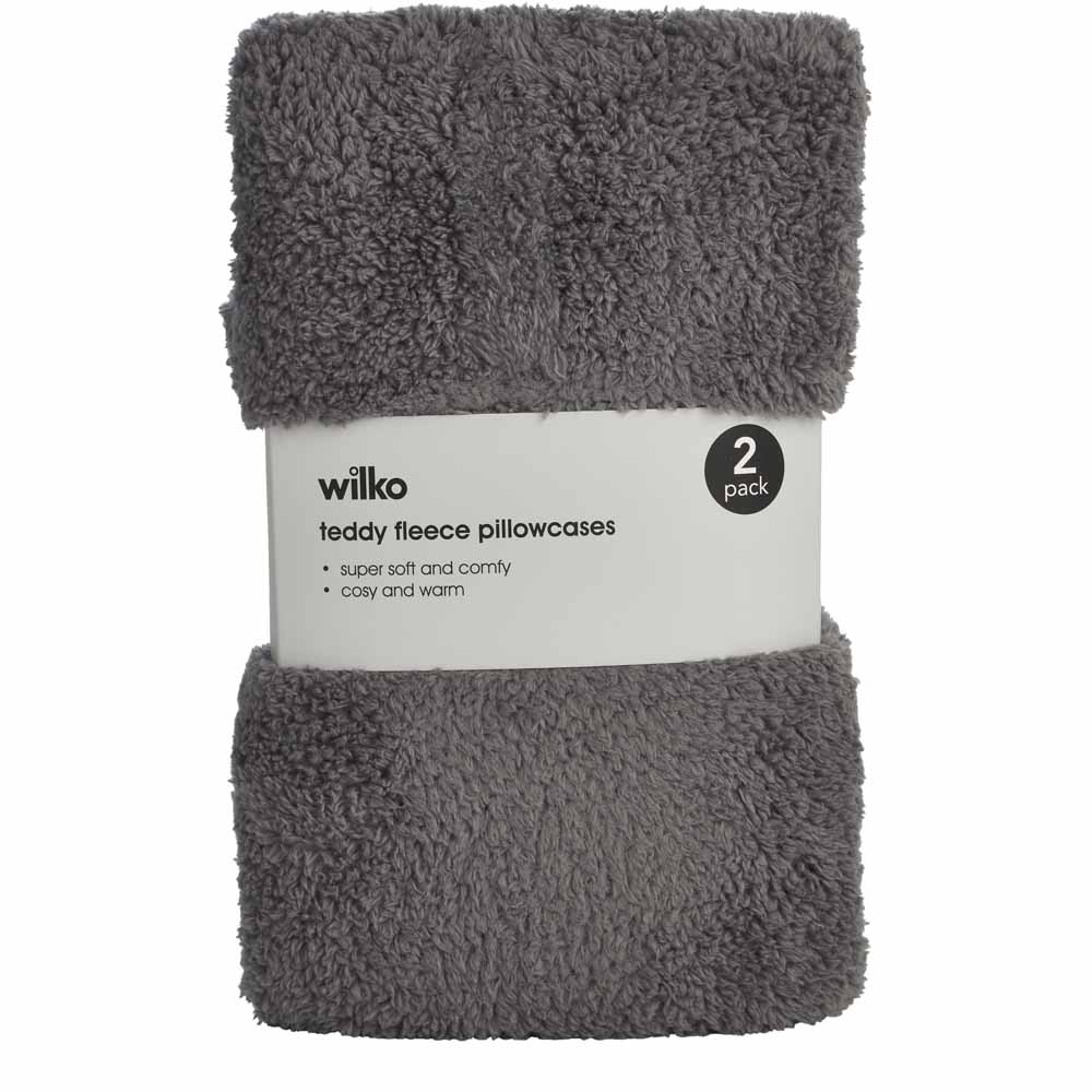 Wilko Charcoal Soft Teddy Fleece Housewife Pillowcases 2 Pack Image 2