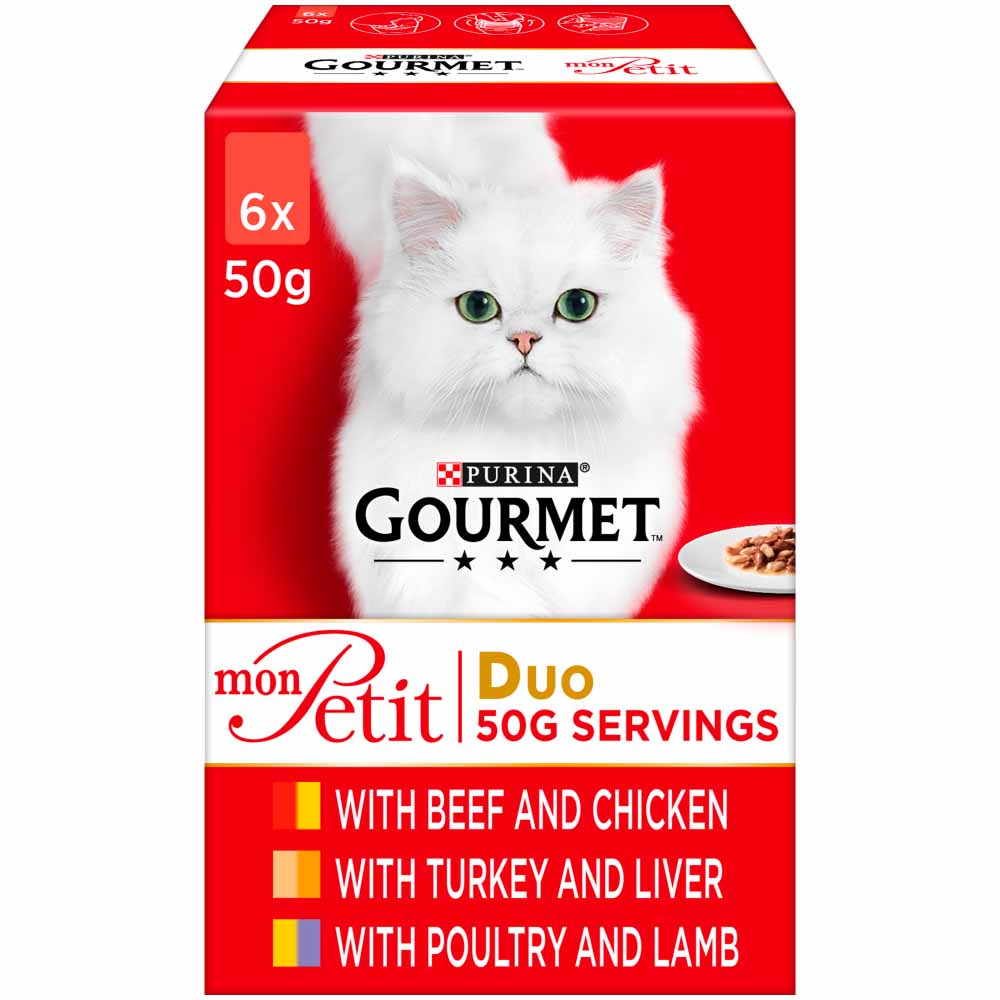 Gourmet Mon Petit Cat Food Pouches Duo Meat 6 x 50g Image 1