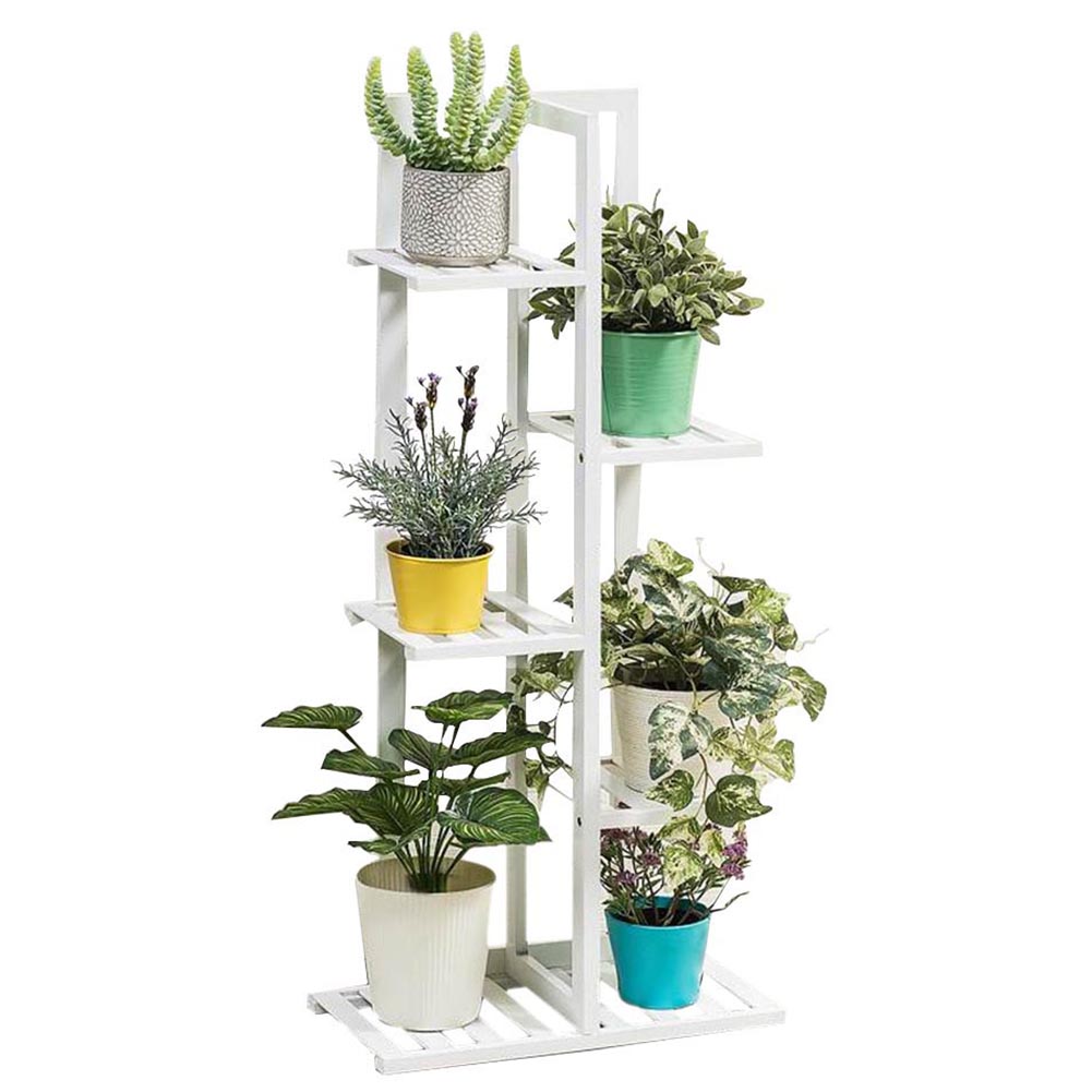 Living and Home Multi Tiered White Wooden Plant Stand Image 1
