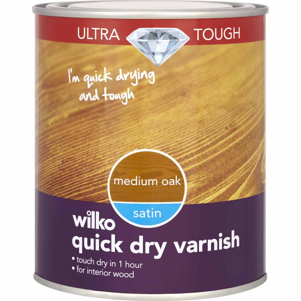 Wilko Ultra Tough Quick Dry Satin Varnish Medium O ak 750ml Image 1