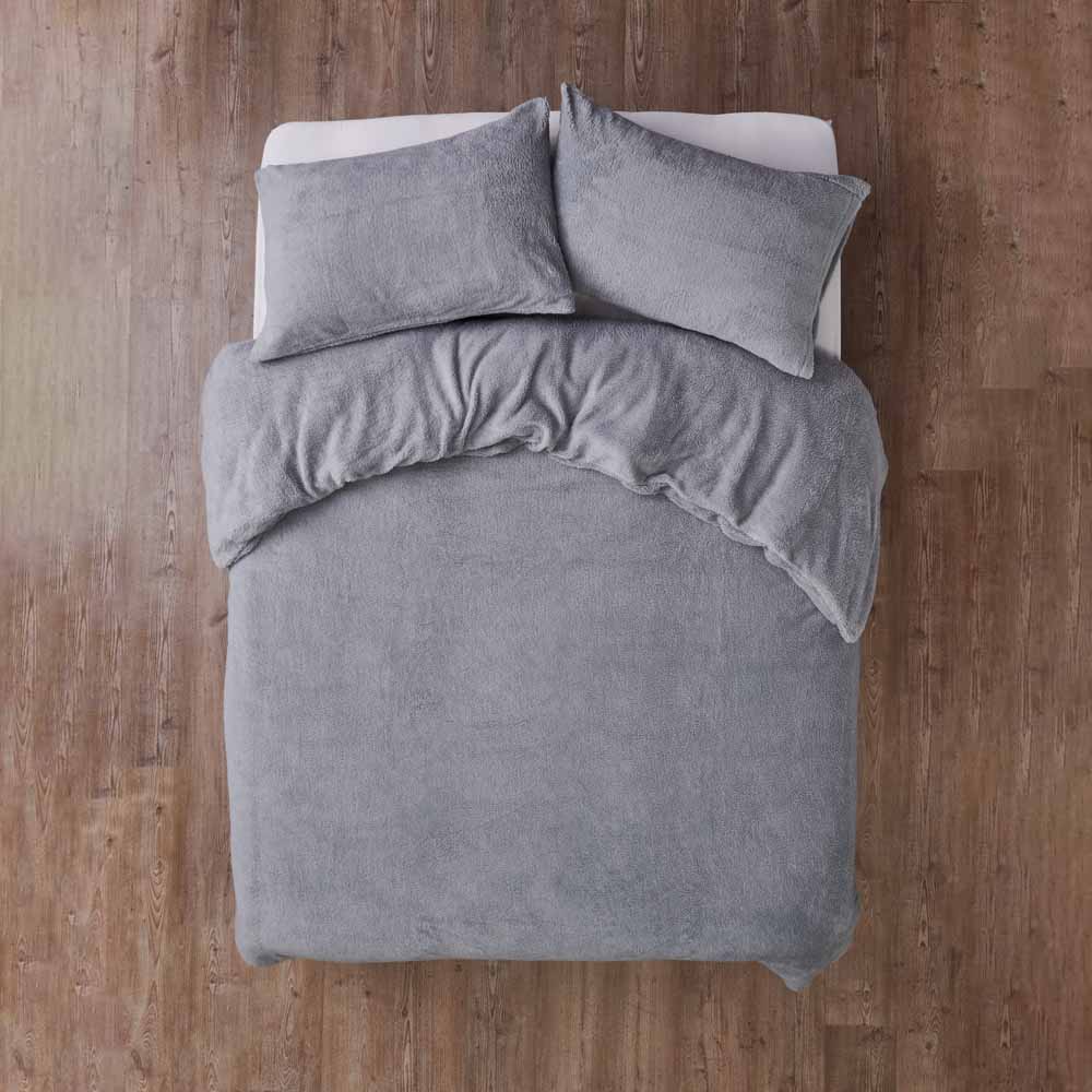 Sleepdown Double Grey Soft Teddy Fleece Duvet Set Image 1