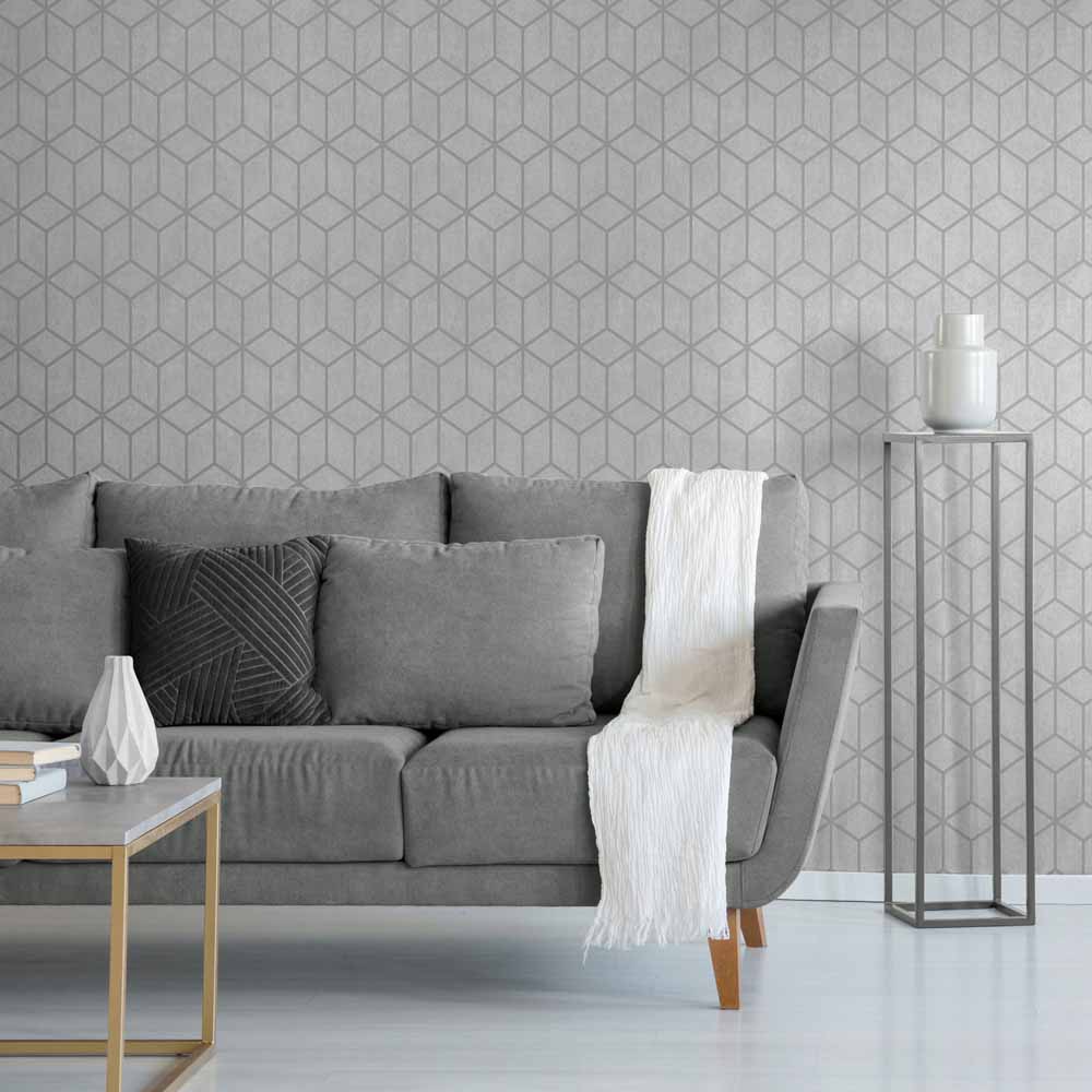 Muriva Axton Cube Grey Wallpaper Image 4