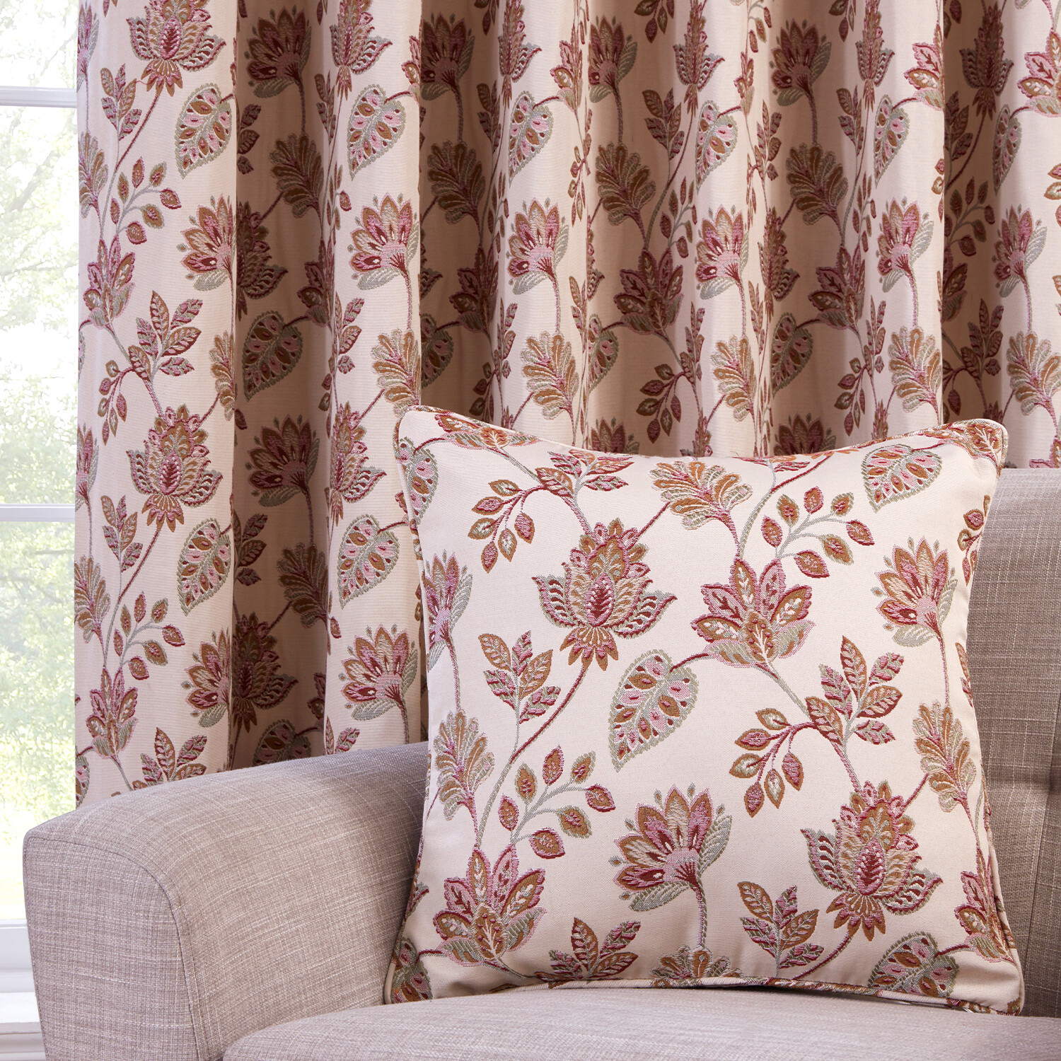 Regency Floral Jacquard Curtain Pink 168cm 229cm Image 4