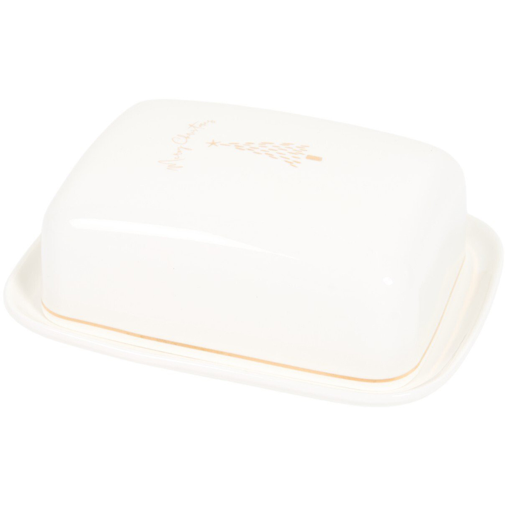 Metallic Golden Pine Butter Dish White Image 3