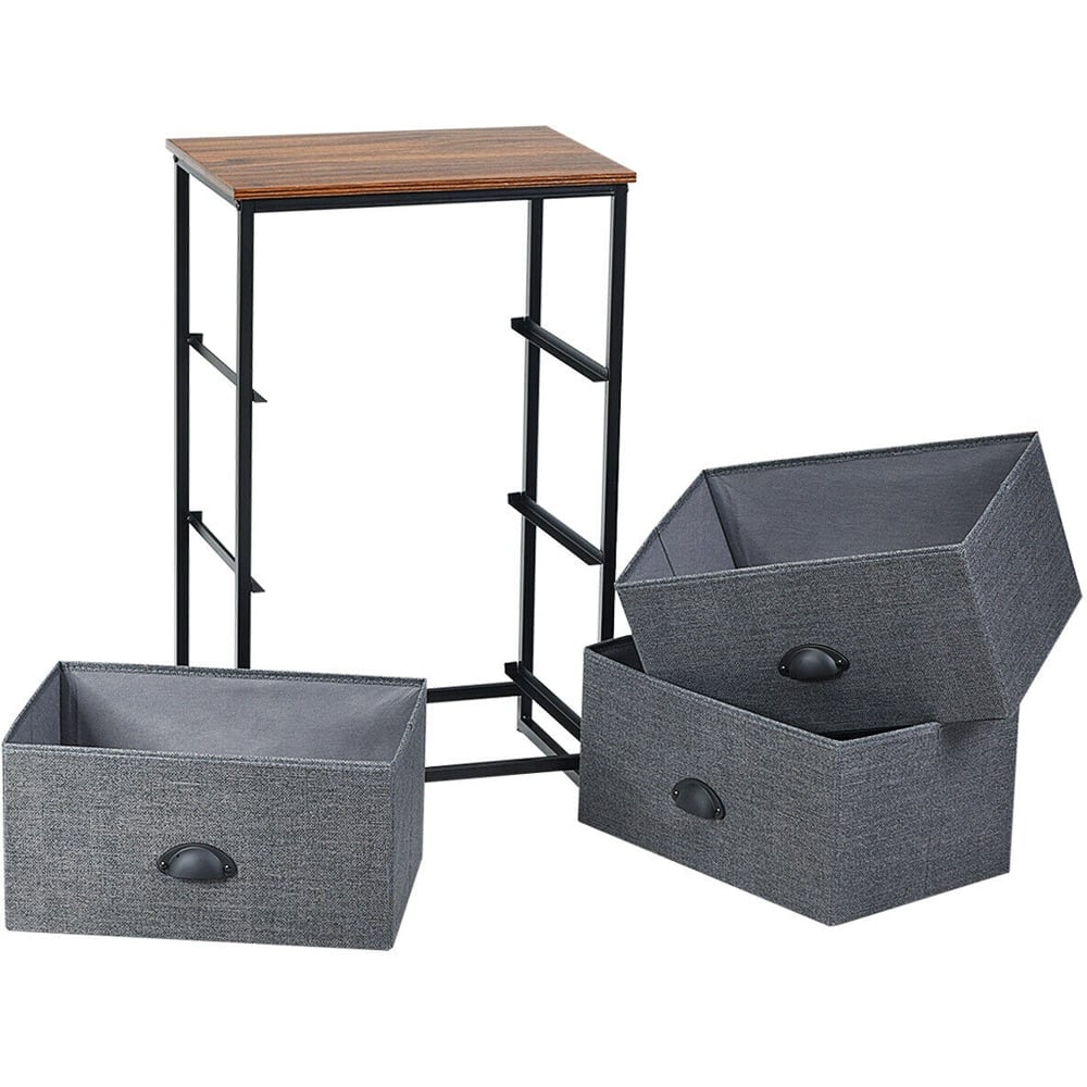 Costway Black 3 Drawer Fabric Nightstand Bedside Storage Cabinet Image 5