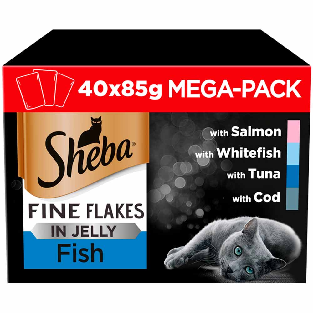 Sheba Fine Flakes Fish Selection in Jelly Cat Food Pouches 40x85g Image 1