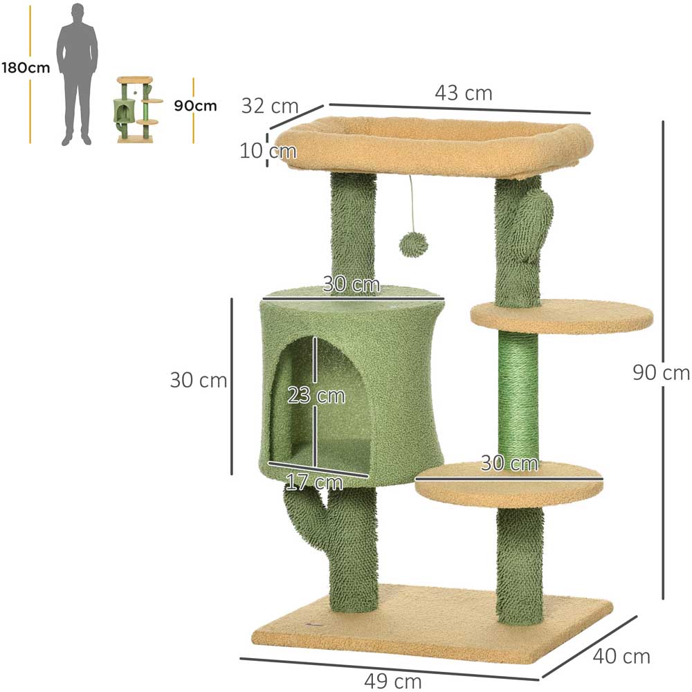 PawHut Green Multi Level Cat Activity Centre with Scratching Post Image 9