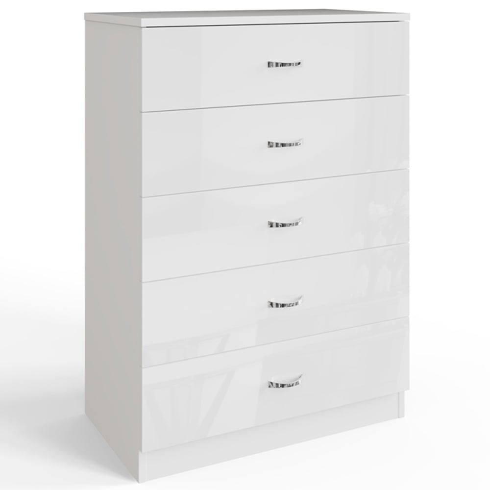 FWStyle Chilton 5 Drawer White Gloss Chest of Drawers Image 2