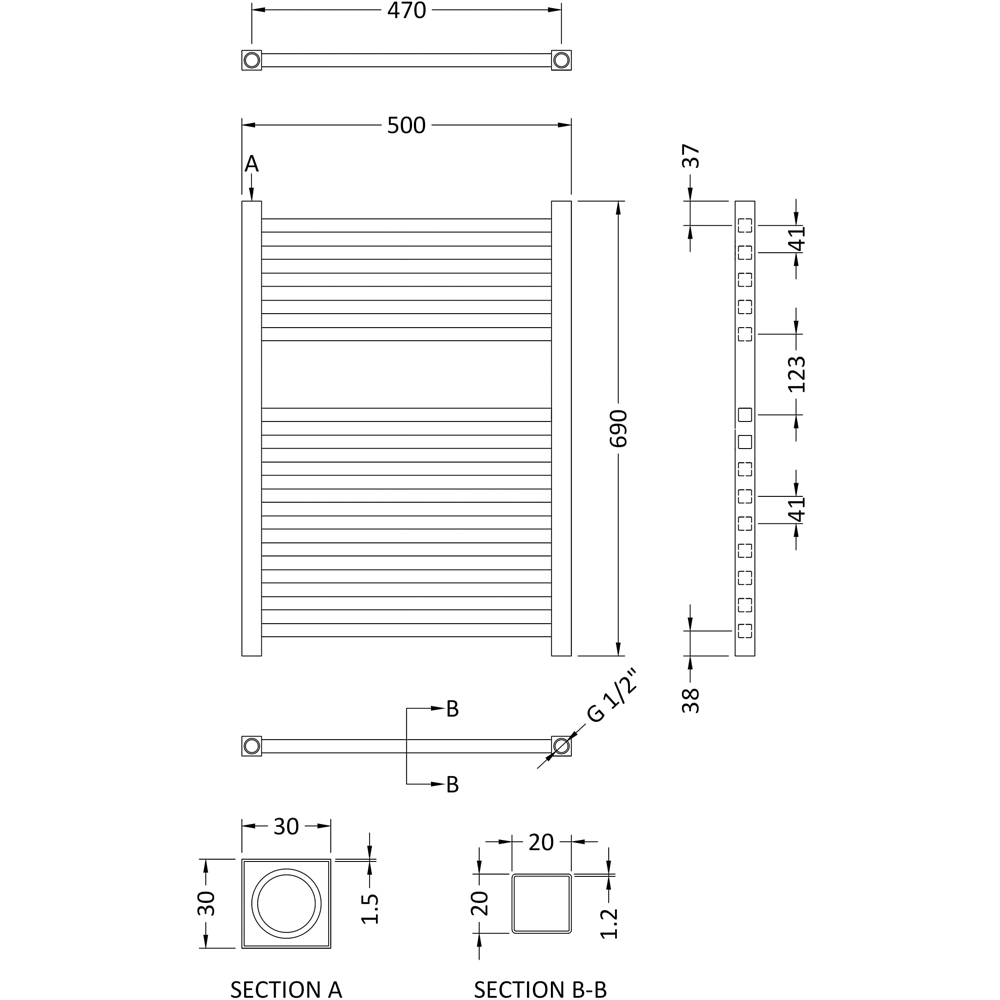 nuie Chrome 300W Square Electric Radiator 690 x 500mm Image 2