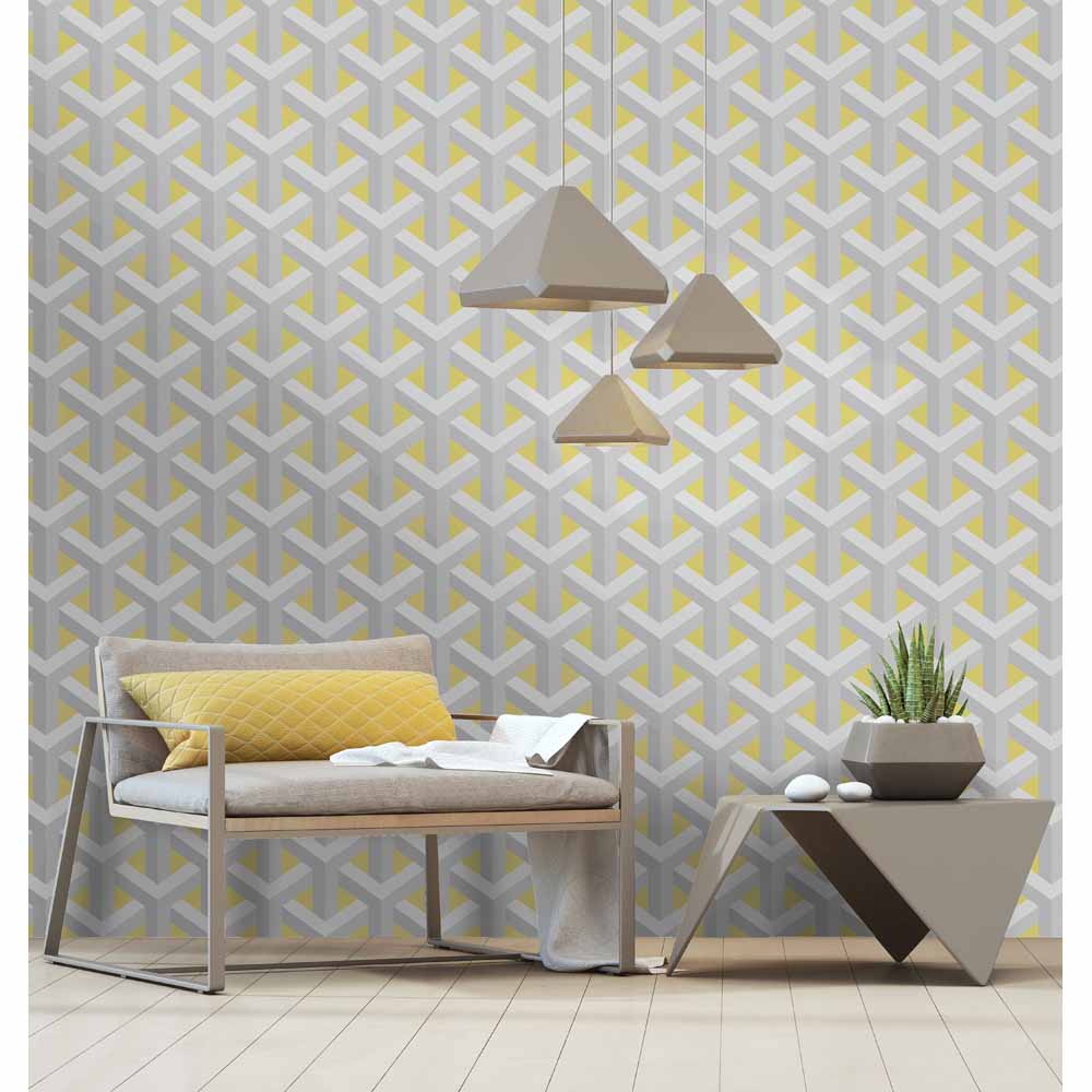 Holden Decor Glistening Trident Geometric Metallic Grey/Yellow Wallpaper Image 2