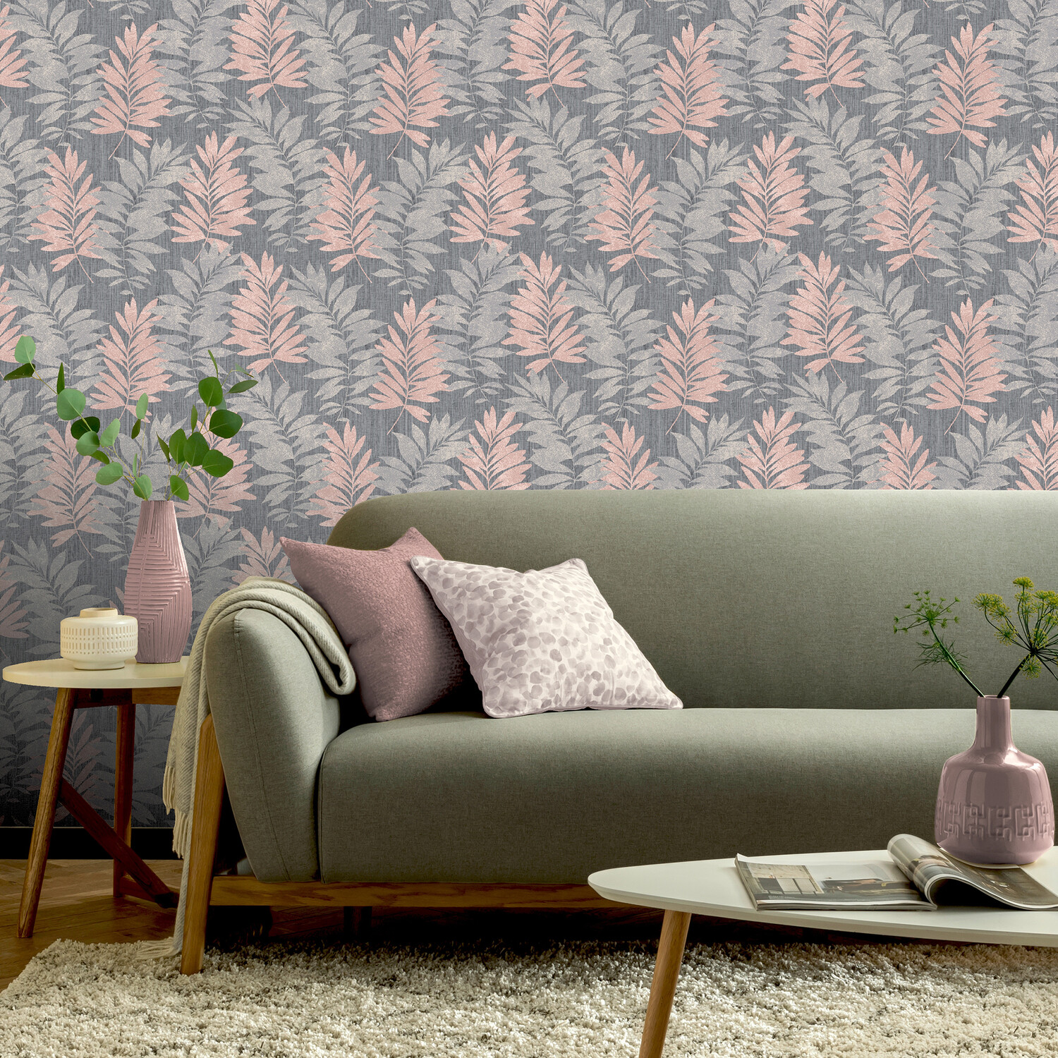 Stardust Raffia Wallpaper - Pink Grey Image 6