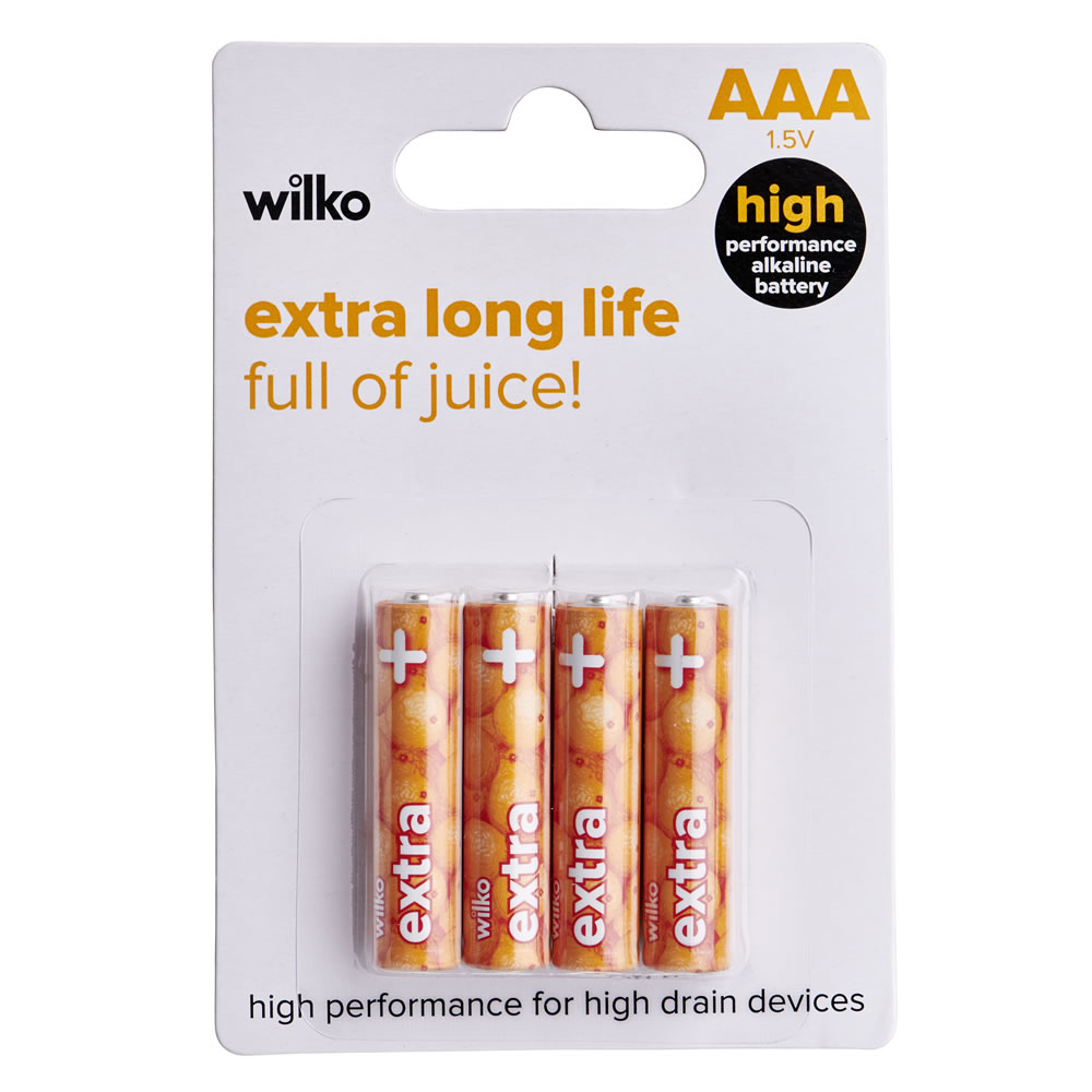 Wilko Extra Long Life AAA 4 Pack 1.5V Alkaline Batteries Image