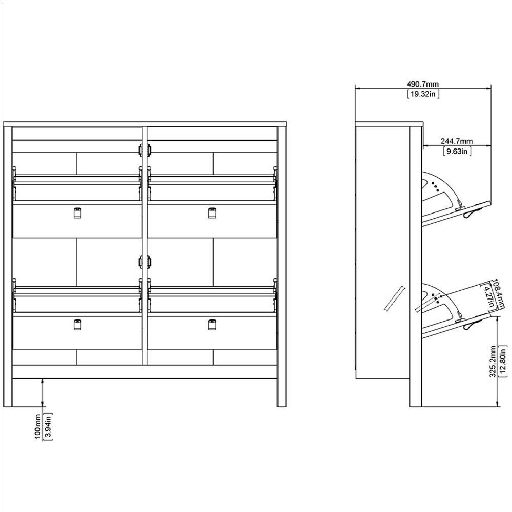 Florence Madrid 4 Flip Down Doors Matt Black Shoe Cabinet Image 8