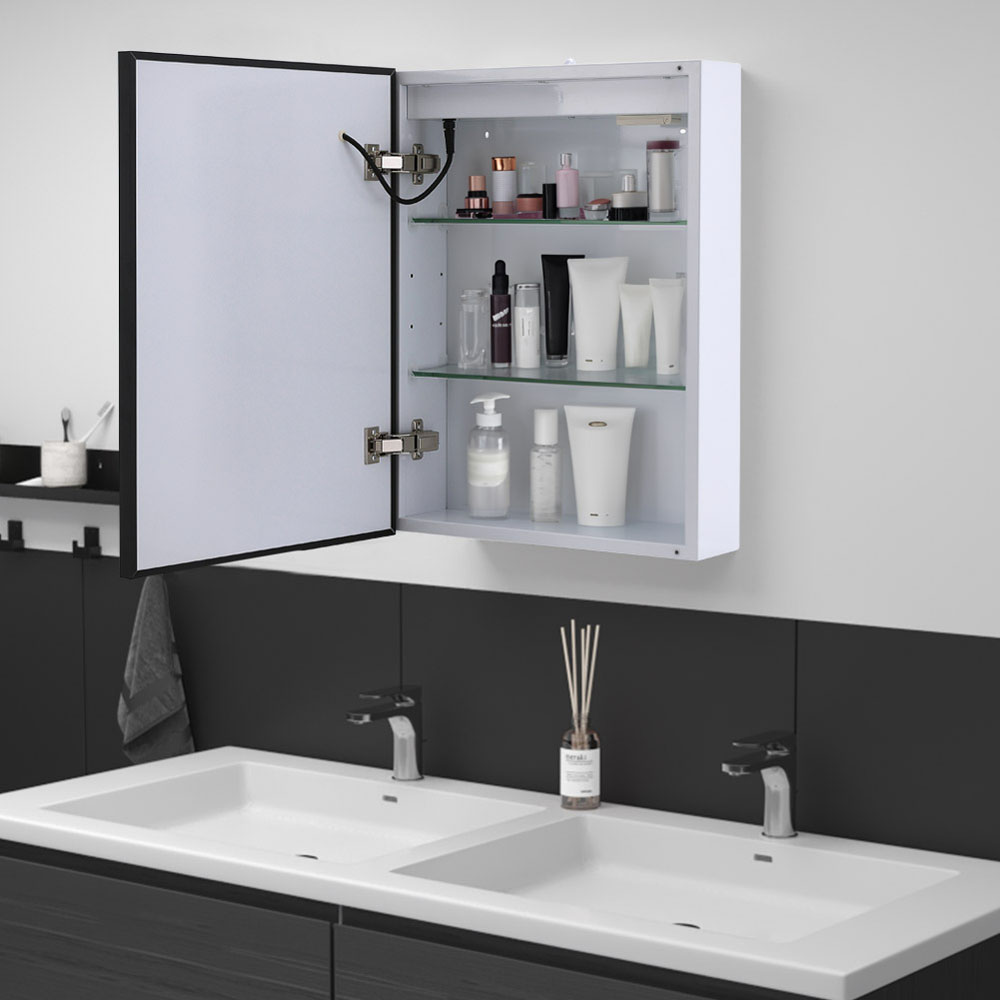 Living and Home White Black Framed LED Mirror Bathroom Cabinet Image 5