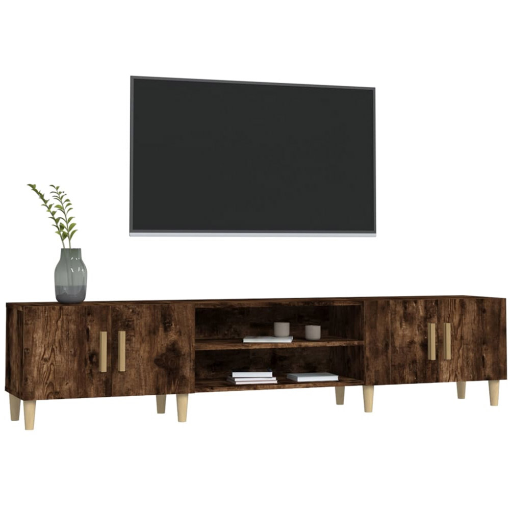 vidaXL 4 Door 2 Open Shelf Smoked Oak TV Cabinet with Wooden Legs Image 4