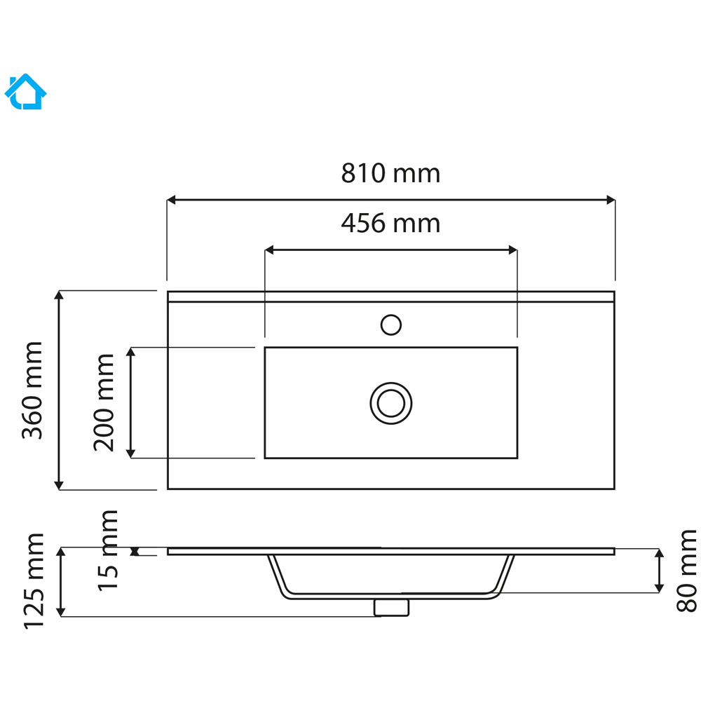 Limoge White Ceramic Thin Edge Inset Basin with Rectangular Bowl 810mm Image 3