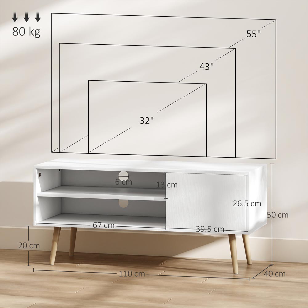 HOMCOM Single Door 2 Shelf White TV Unit Image 9