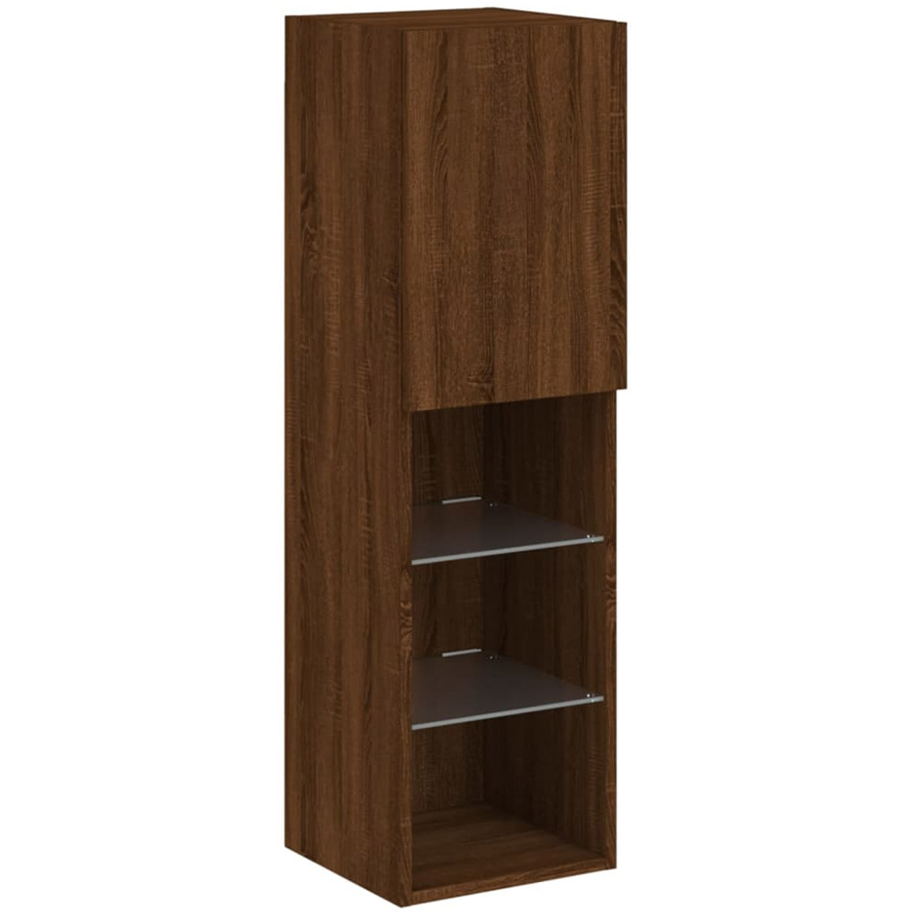 vidaXL Single Door 3 Open Shelf Brown Oak Narrow TV Cabinet with LED Light Image 7