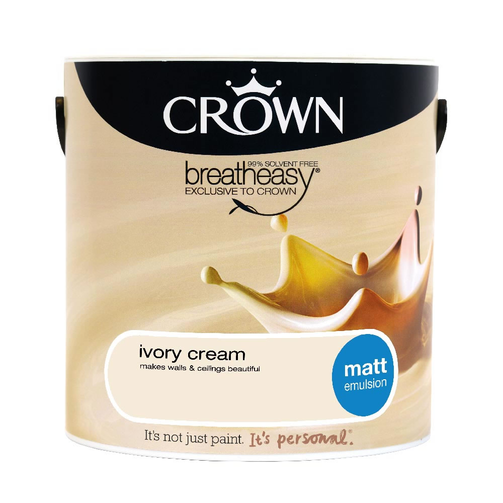 Crown Ivory Cream Matt Emulsion Paint 2.5L Image 1