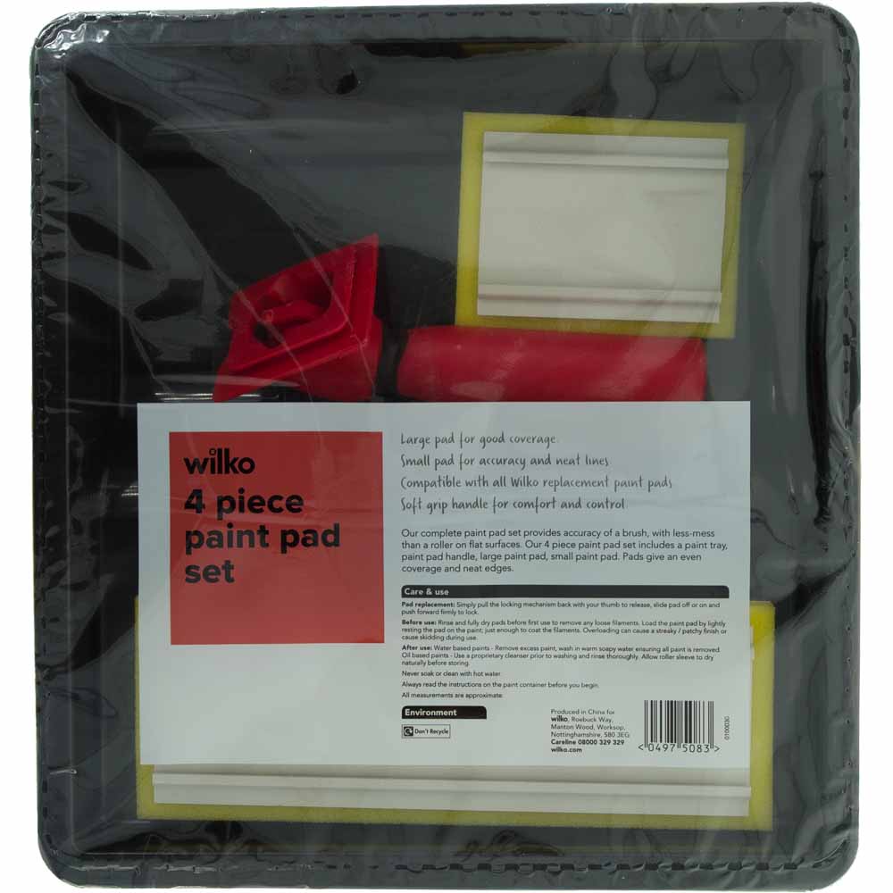 Wilko Paint Pad Set for Accuracy and Less-Mess on Flat Walls and Ceilings 4 Piece Tray Kit Image 2