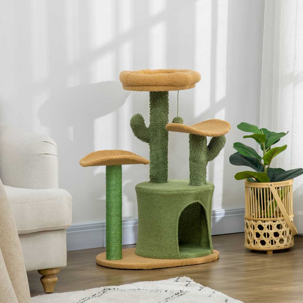 PawHut Green Multi Level Cat Tree with Scratching Post Image 7