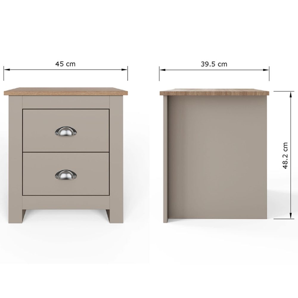 GFW Lancaster 2 Drawer Grey Bedside Table Image 9