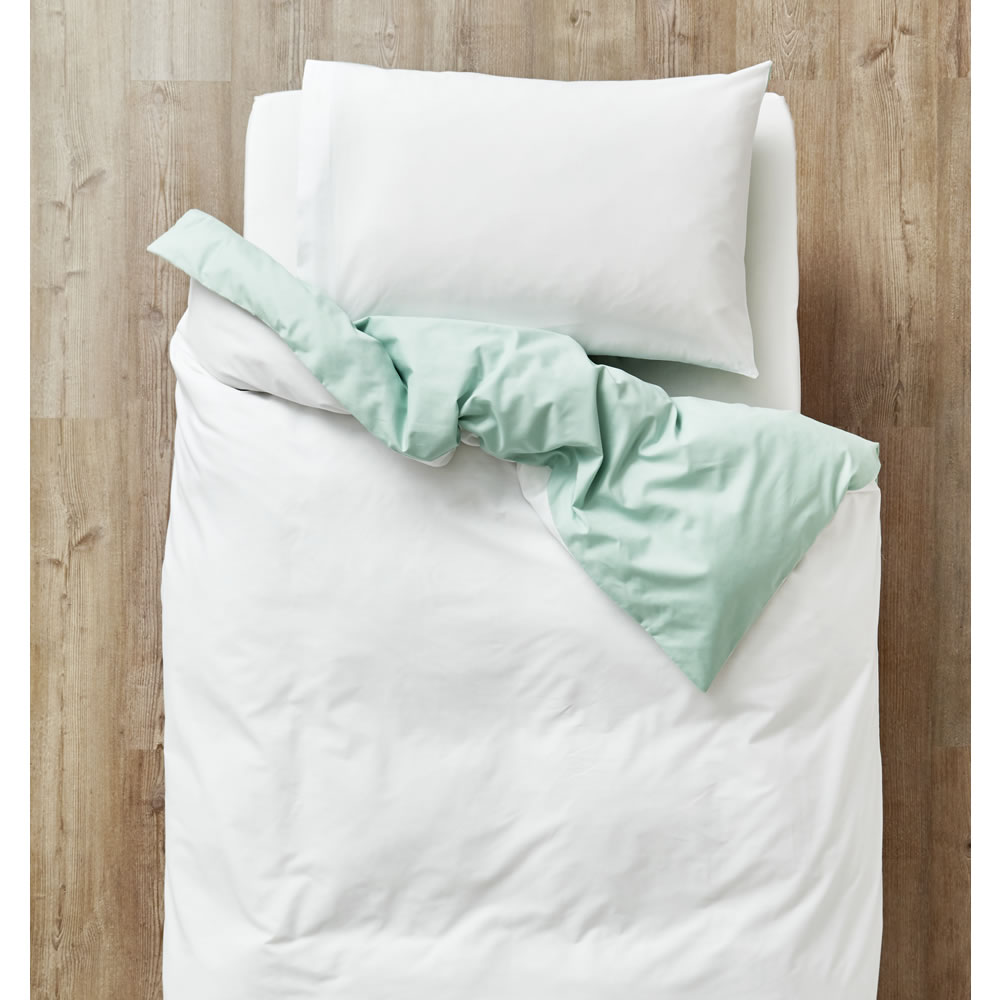 Wilko Eau De Nil and White Reversible Easy Care Single Duvet Set Wilko