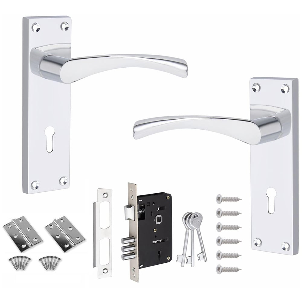 Golden Grace Polished Chrome Victorian Scroll Astrid 3 Lever Bathroom Handle with Hinge Image 1