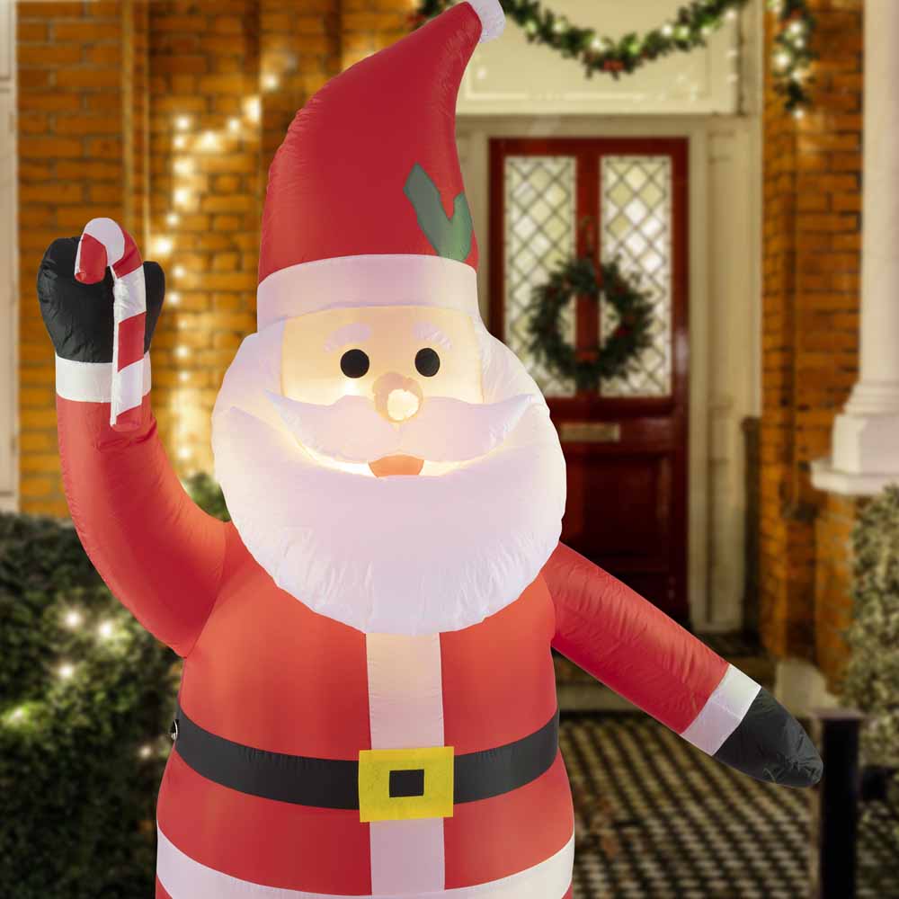 Inflatable Santa with Candy Cane 8ft | Wilko