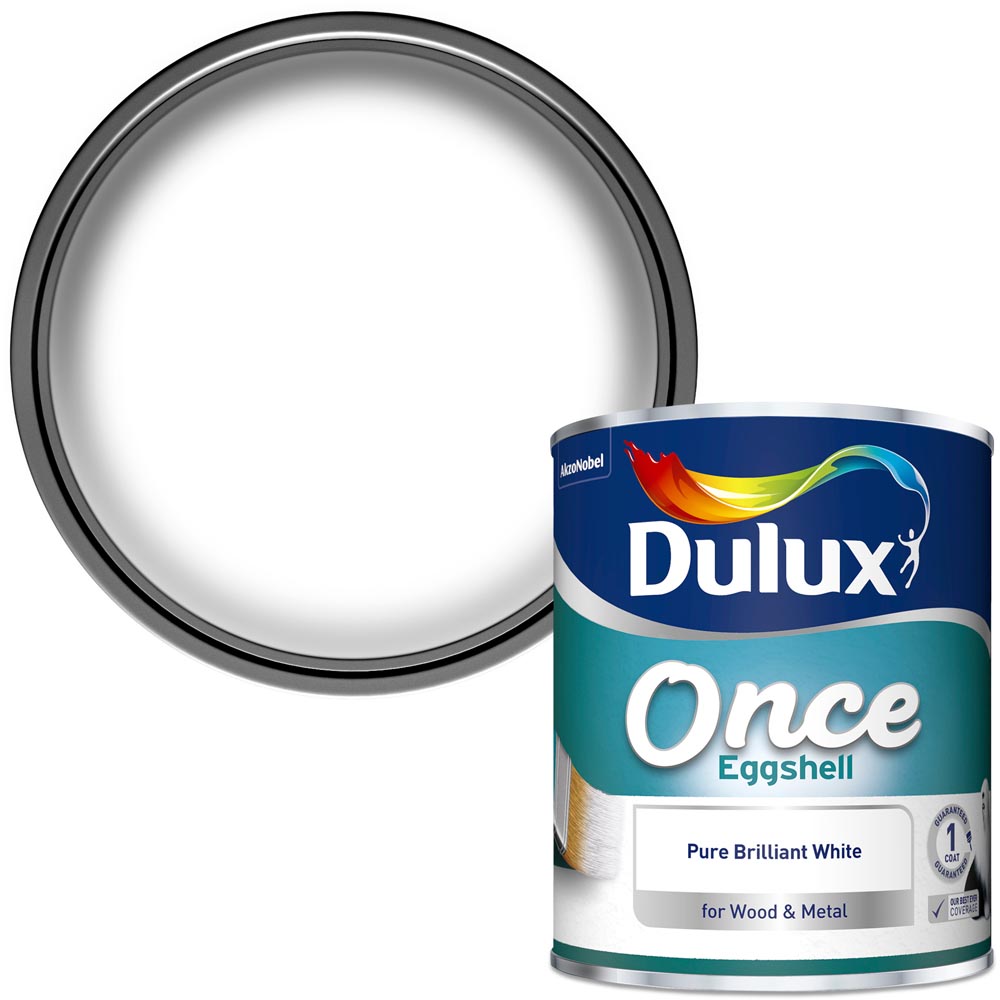 Dulux Once Pure Brilliant White Eggshell Paint 750ml Image 1