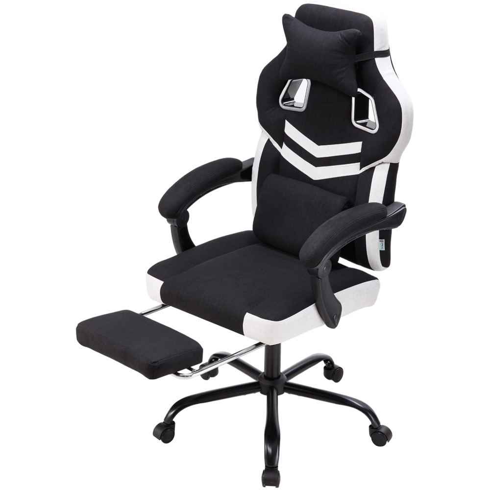 Living and Home Black and White Padded Gaming Chair with Footrest Image 5