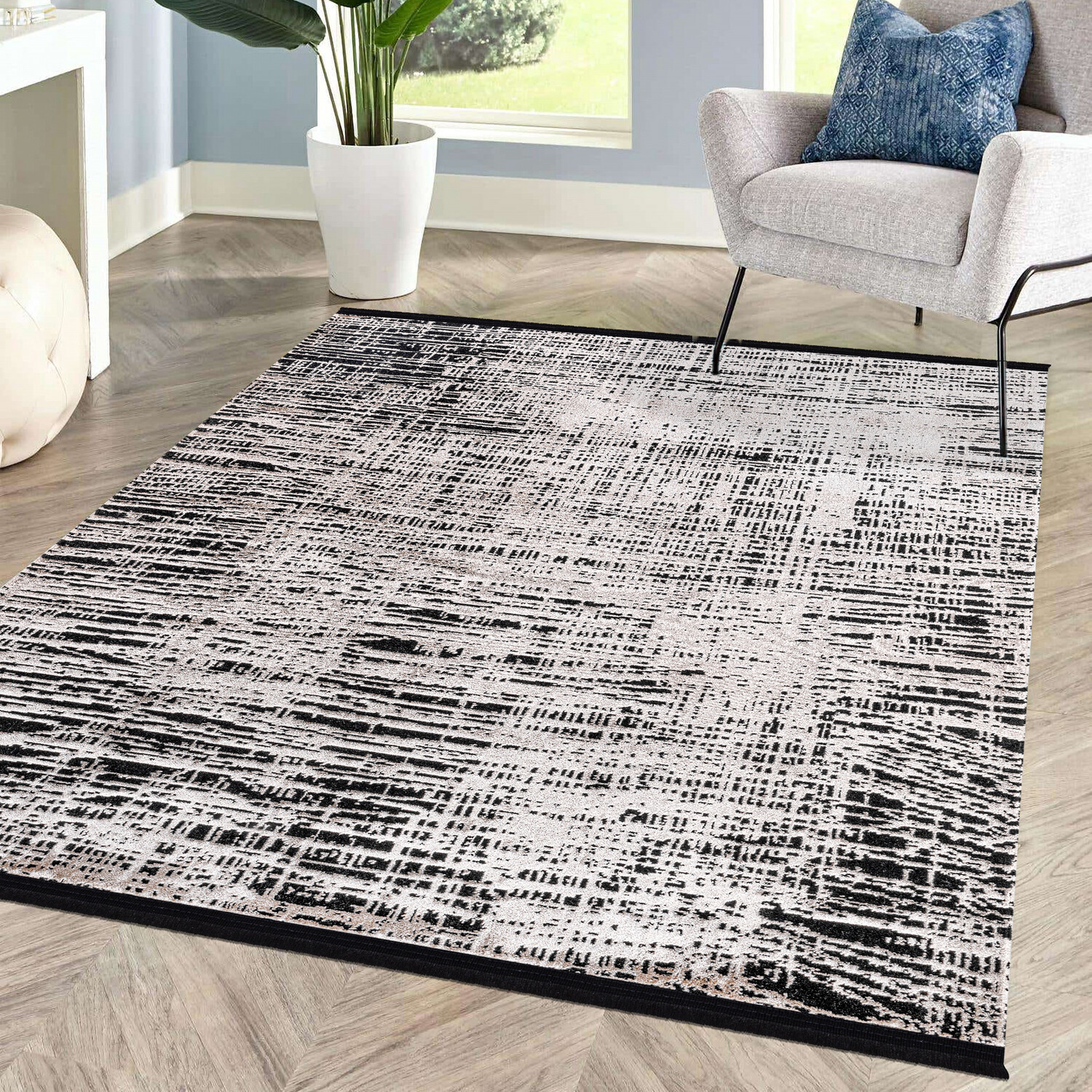 Striato Texture Rug  - Black and White / 120cm Image 1
