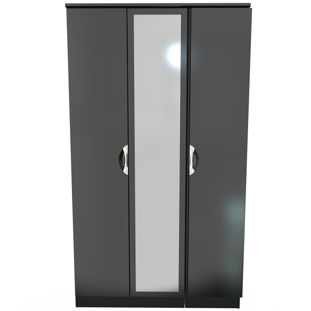 Crowndale Camden 3 Door Black Gloss and Black Mirrored Wardrobe Ready Assembled Image 2