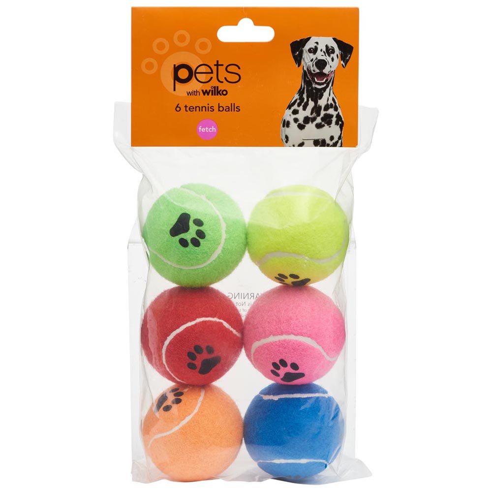 Wilko 6 pack Train Tennis Balls Dog Toys Image 1