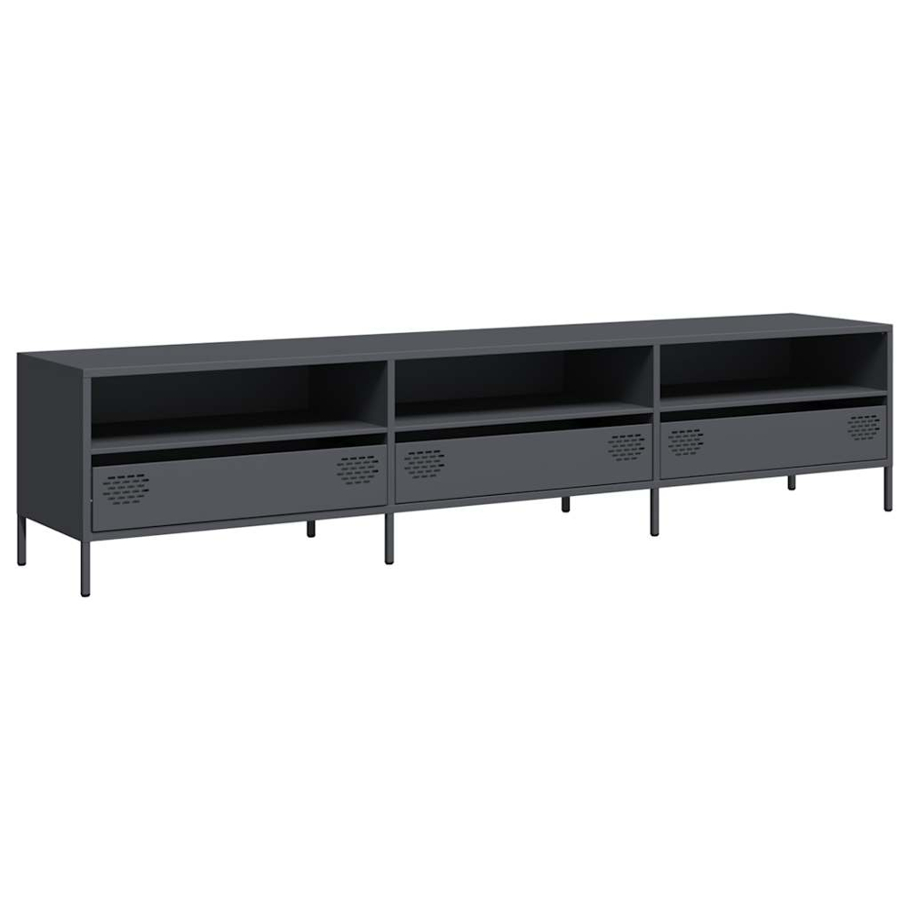 vidaXL 3 Drawer 3 Shelf Anthracite Steel Industrial Style TV Cabinet Image 2