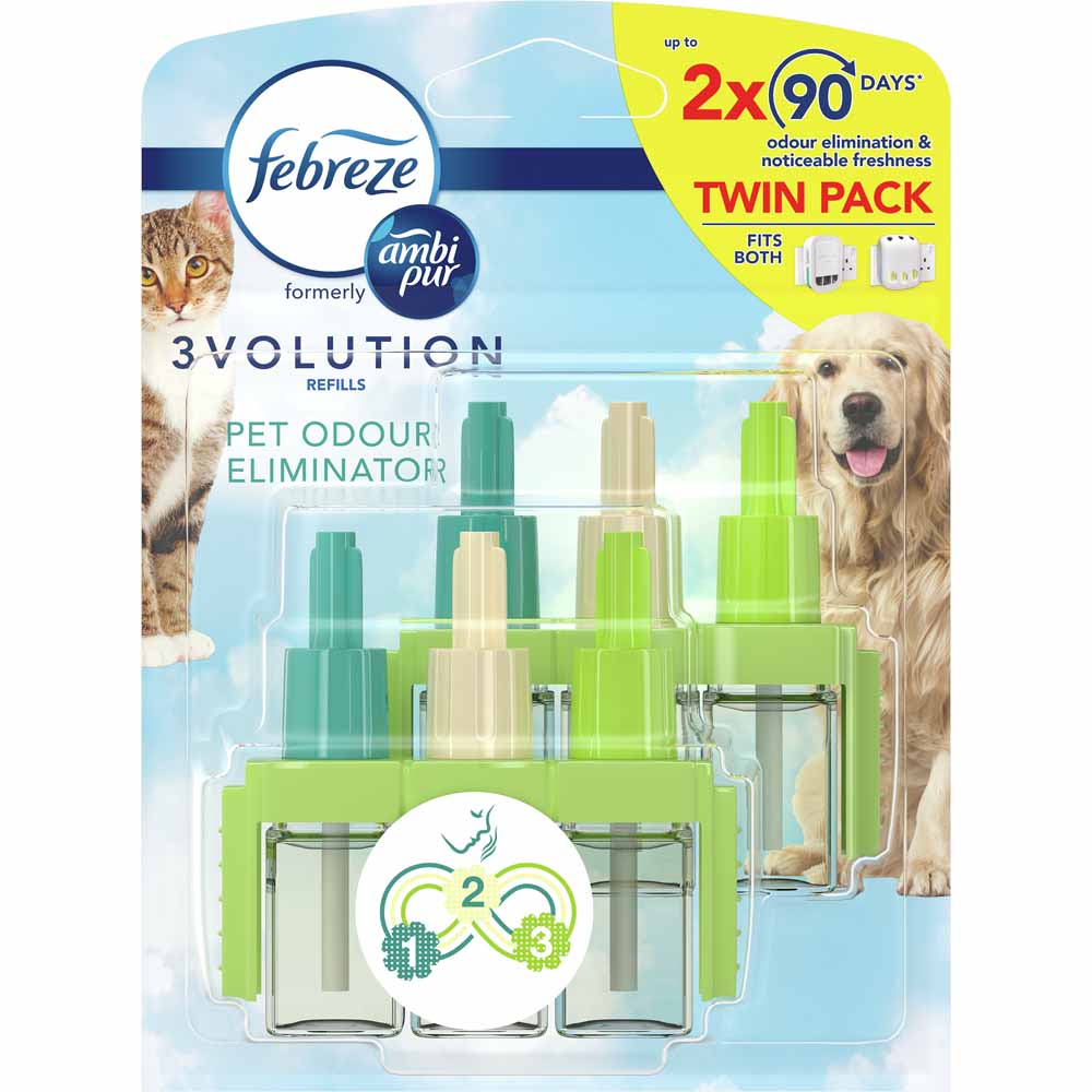 Febreze 3Volution Pet Odour Eliminator Air Freshener Plug In Twin Refill 20ml Image 1