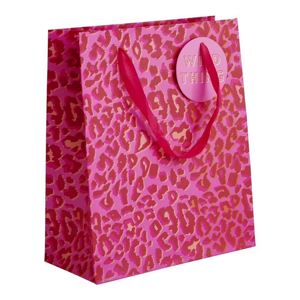 Wilko Medium Giftbag Leopard Print Pink Image
