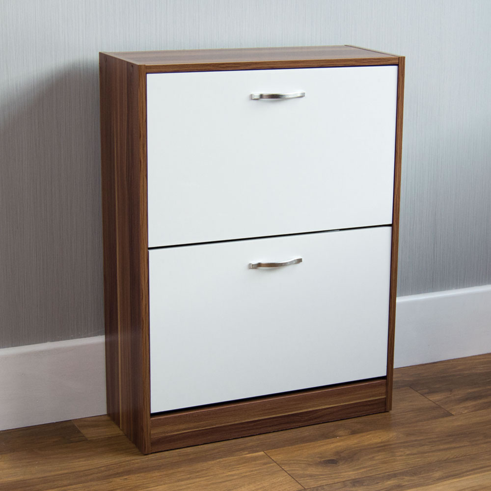 Vida Designs Walnut and White 2 Drawer Shoe Cabinet Image 1