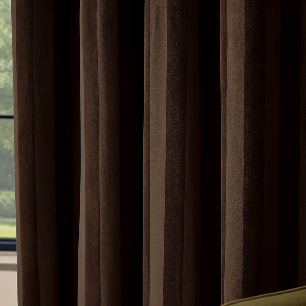 Paoletti Regency Chocolate Stripe Velvet Lined Eyelet Curtains 117 x 137cm Image 4