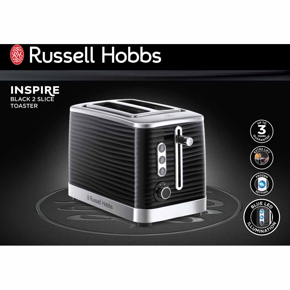 Russel Hobbs Black Inspire 2 Slice Toaster Wilko