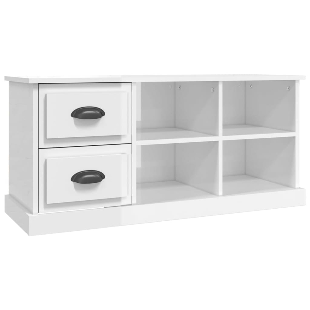 vidaXL 2 Drawer 4 Shelf High Gloss White TV Cabinet Image 2
