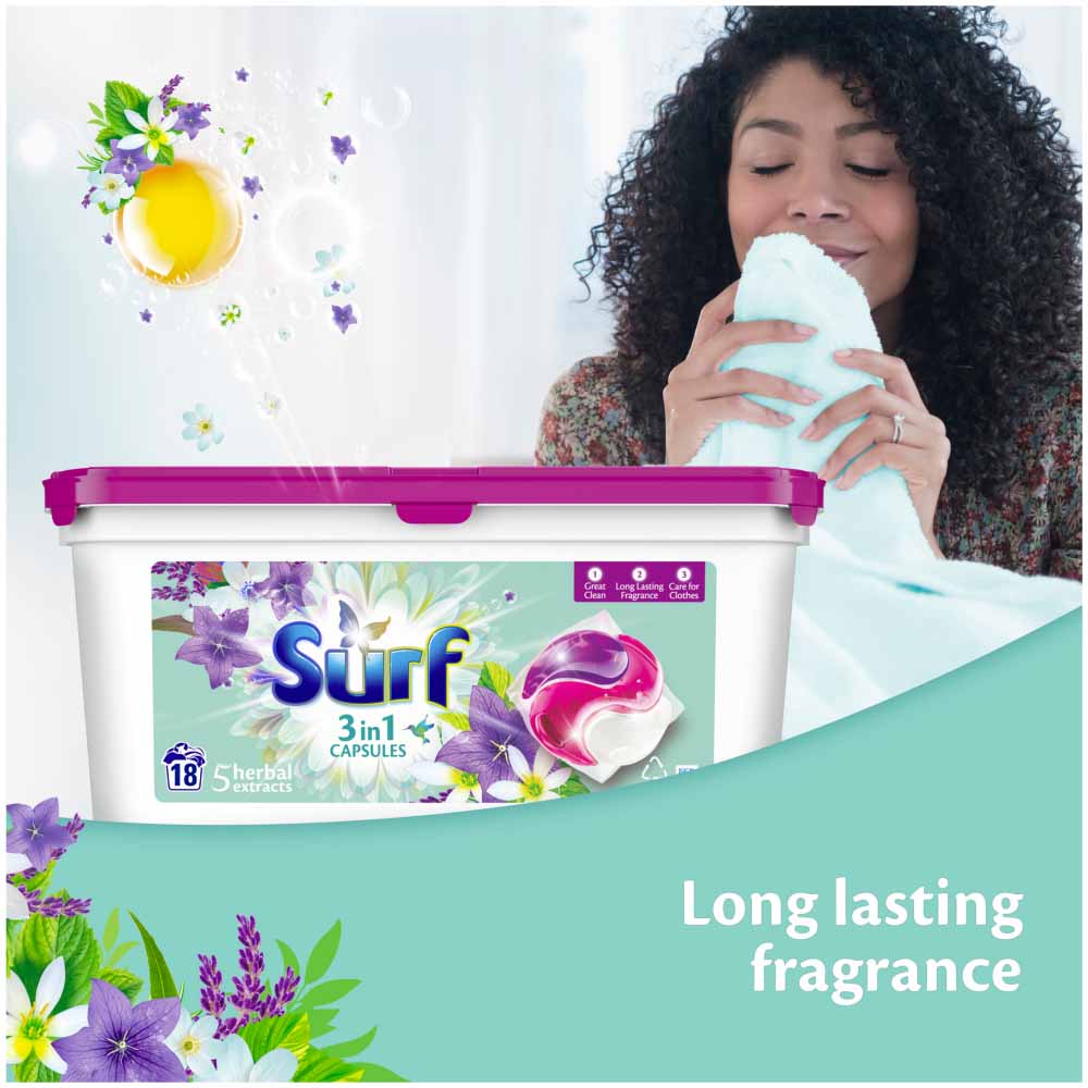 Surf 3 in 1 Herbal Extracts Laundry Washing Capsules 18 Washes Image 4
