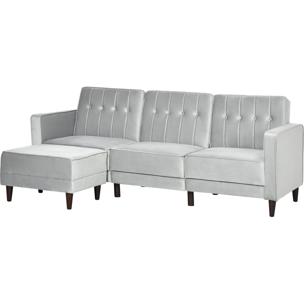 Portland 3 Seater Light Grey L Shape Sofa Bed with Footstool Image 2