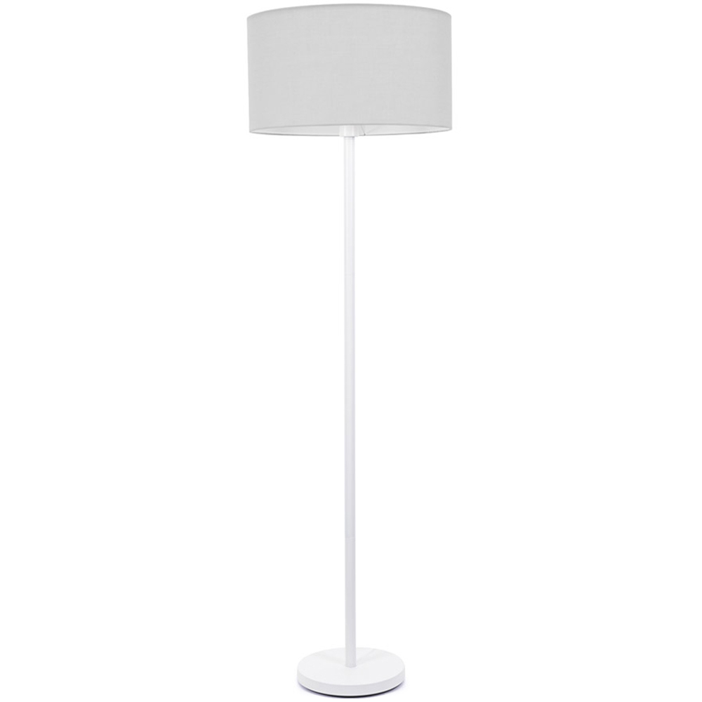 ValueLights Charlie Grey Drum Shade White Single Stem LED Floor Lamp Image 1