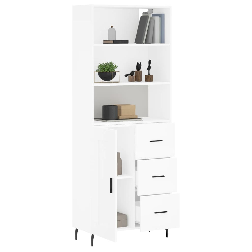vidaXL Single Door 3 Drawer 3 Shelf White Highboard Image 3