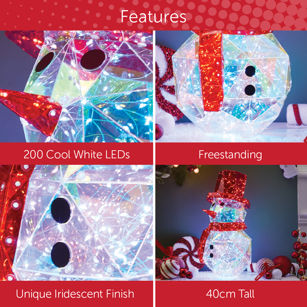The Christmas Workshop 200 Cool White LED Iridescent Snowman Christmas Decoration 40cm Image 8