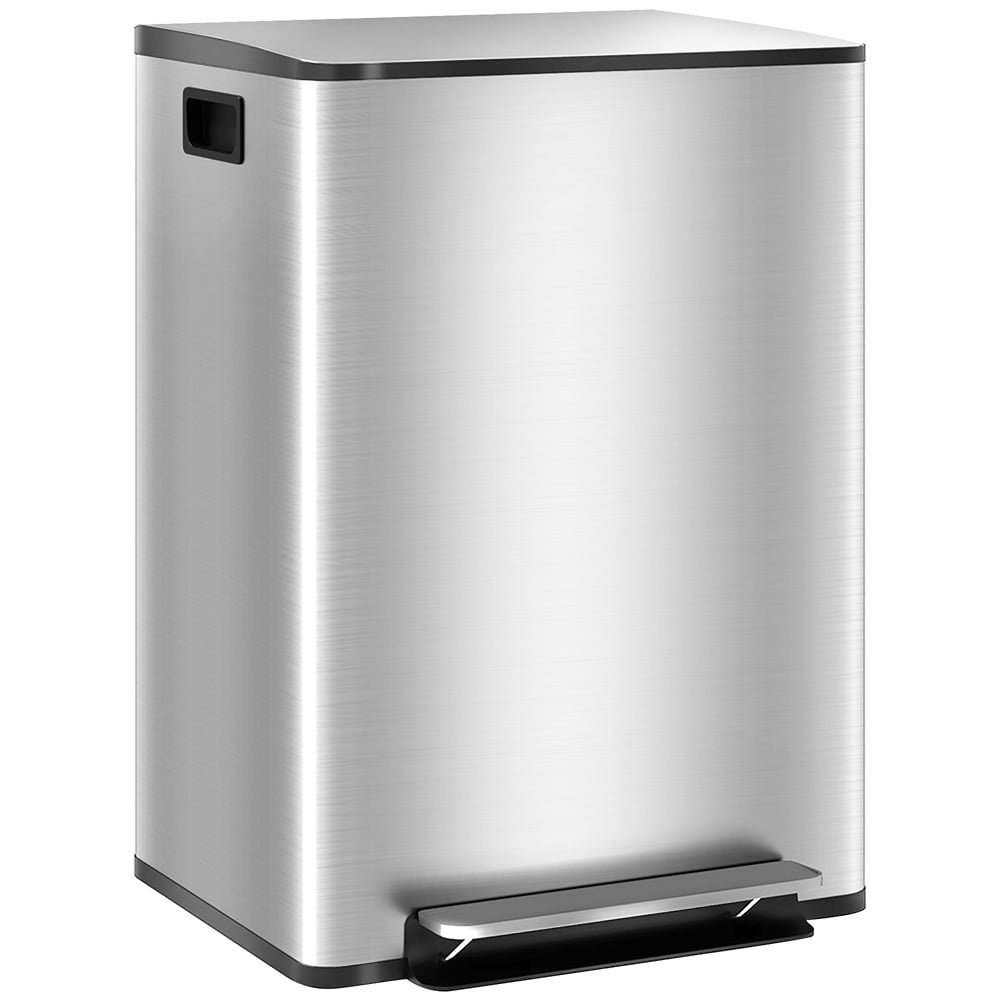 HOMCOM Silver Double Kitchen Bin with Soft Close Lid 60L Image 1