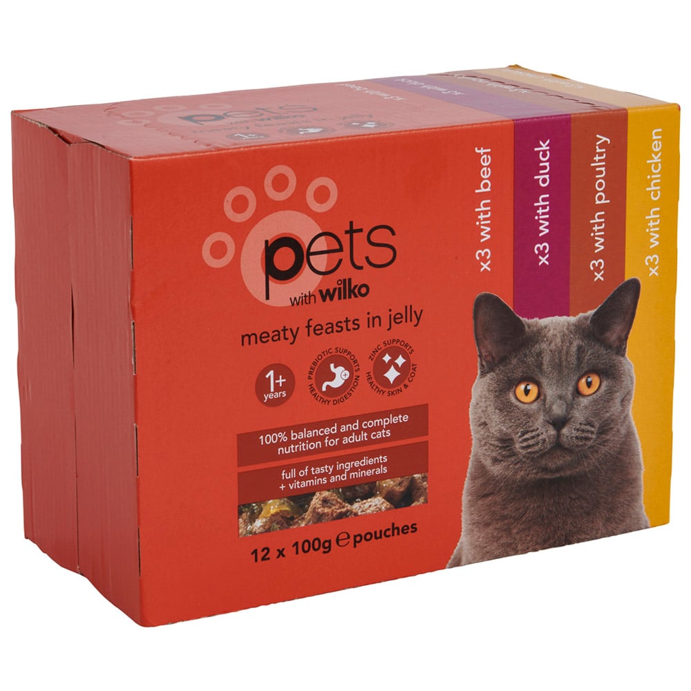 Wilko Meaty Feast Selection in Jelly Cat Food 100g Case of 4 x 12 Pack Image 2