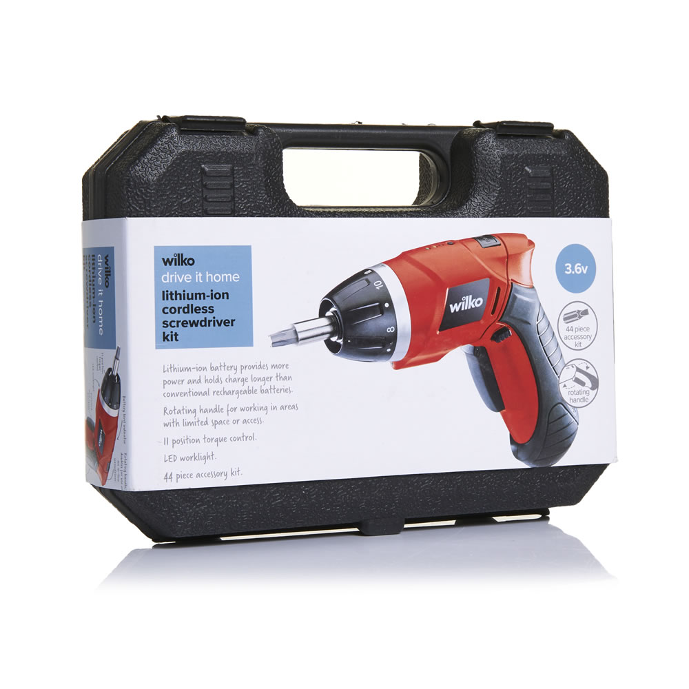 Wilko 44 Piece 3.6V Lithium-Ion Cordless Screwdriver Set Image 2